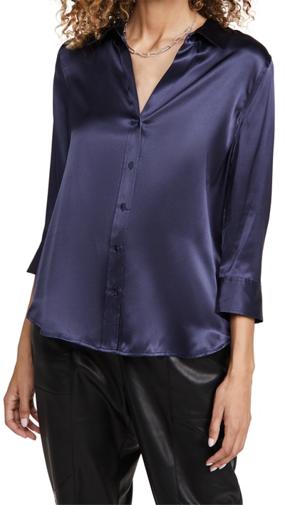 L Agence Dani Three-quarter Sleeve Silk Blouse In Blue-med