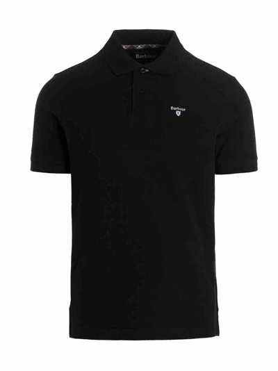 Barbour Tartan Trim Short-sleeved Polo Shirt In Black