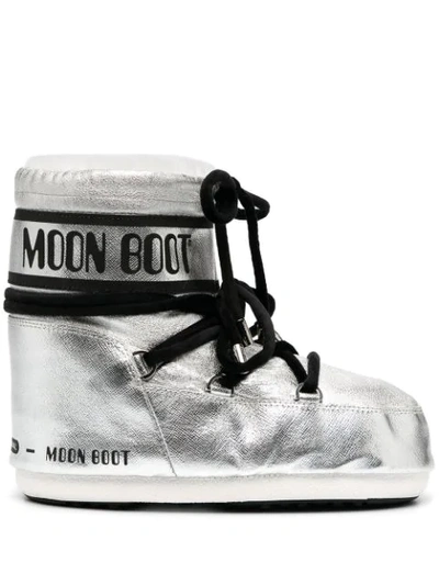 Moon Boot Metallic-print Snow Boots In Silver