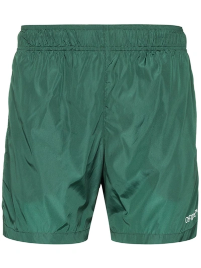 Off-white Nylon Swim Trunks In Green