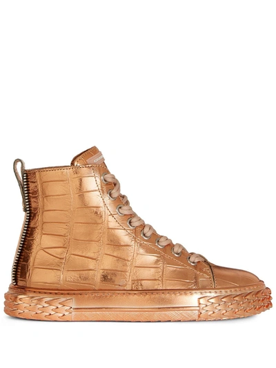 Giuseppe Zanotti Croco-effect Sneakers In Gold
