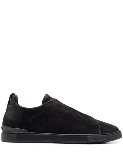 Ermenegildo Zegna Suede Triple Stitch Sneakers In Bnz Navy Blue