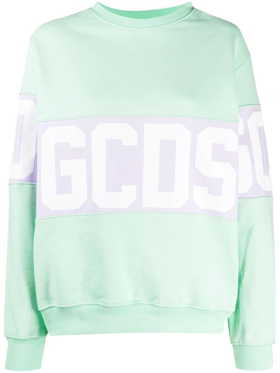 Gcds Contrast Logo Strip Sweatshirt In Green