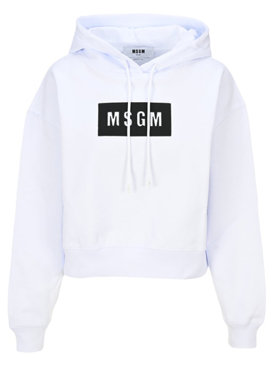 Msgm White Cotton Sweatshirt With Logo Box Print