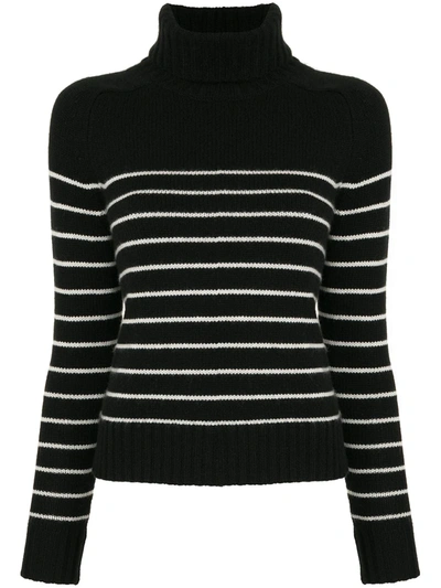 Nili Lotan Molly Stripe Turtleneck Cashmere Sweater In Black/ Ivory Stripe