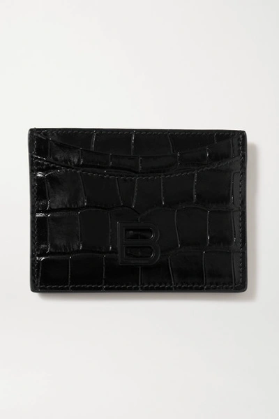 Balenciaga Hourglass Croc-effect Leather Cardholder In Black