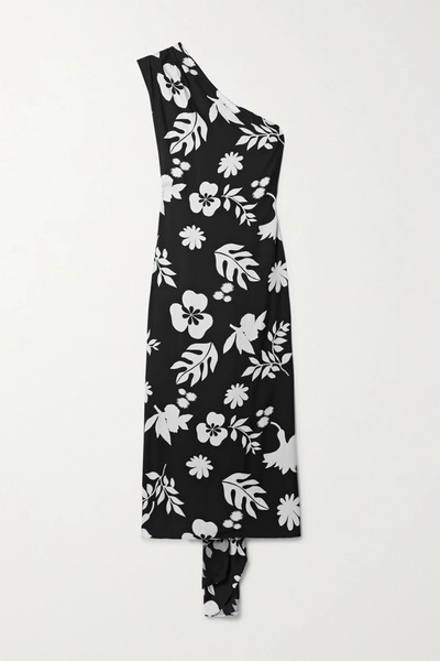 Racil Flavia Embellished One-shoulder Printed Crepe Maxi Dress In Black