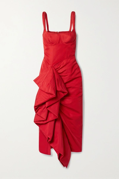 Rosie Assoulin Ruffled Cotton-blend Faille Midi Dress In Red