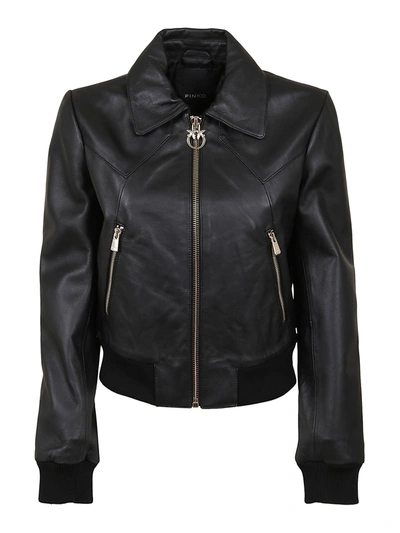 Pinko Ridge Leather Jacket In Black