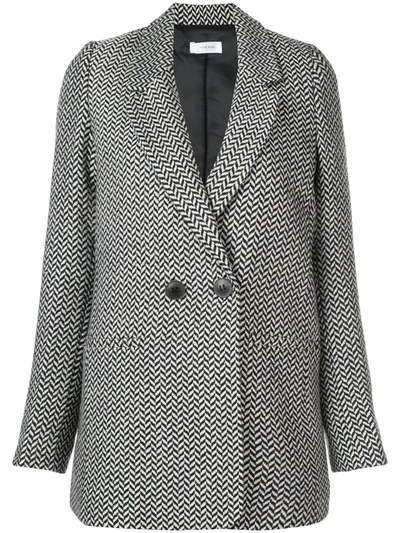 Anine Bing Double-breasted Herringbone-jacquard Blazer In Black