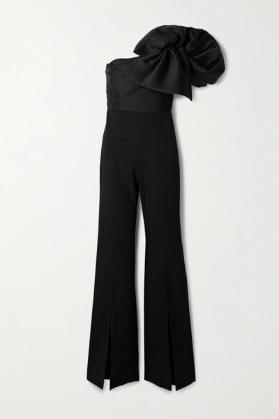 Solace London Laney One-shoulder Embellished Faille And Crepe Jumpsuit In Black