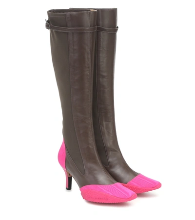 Marine Serre Leather Knee-high Boots In Brown