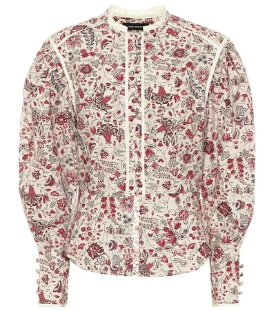 Isabel Marant Cleosi Silk-trimmed Floral-print Cotton-poplin Blouse In Ecru
