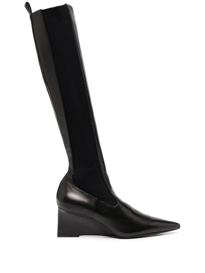Jil Sander Leather Wedge Knee-high Boots In Black
