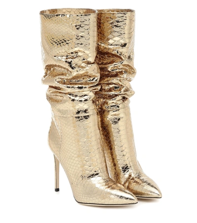 Paris Texas Snake-effect Metallic Leather Boots In Gold