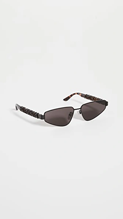 Balenciaga Typo Narrow Logo Temple Sunglasses In Black/havana/grey