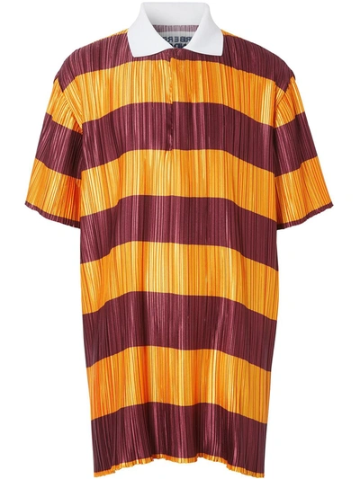 Burberry Orange & Burgundy Pleated Polo In Citrus Orange