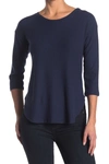 Three Dots Long-sleeve Cotton Tee In Night Iris