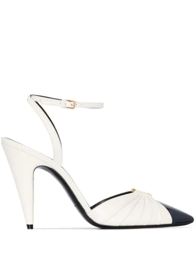 Saint Laurent Diane Embellished Two-tone Leather Pumps In White,blue