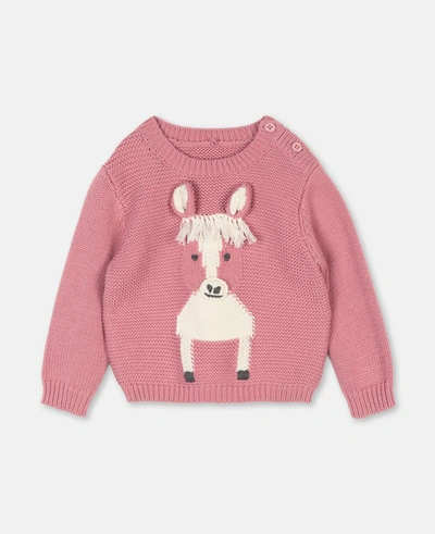 Stella Mccartney Kids Horse Intarsia Cotton-wool Sweater In Pink