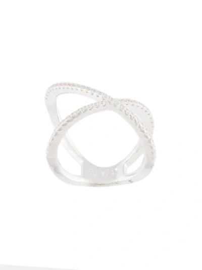 Apm Monaco Paved X-shaped Ring In Silver