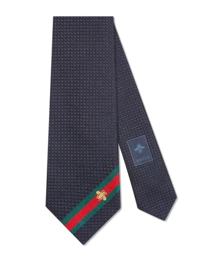 Gucci Silk Tie With Bee Web In Blue | ModeSens