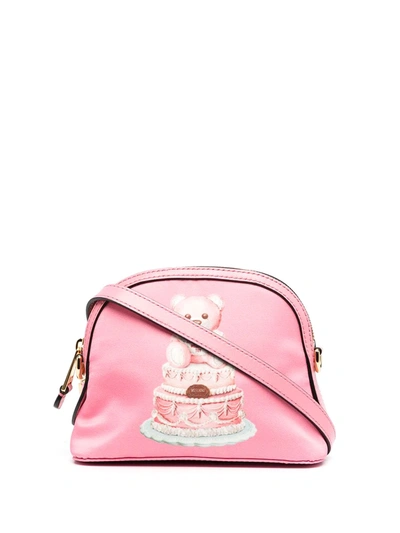 Moschino Cake Bear Leather Shoulder Bag In Pink