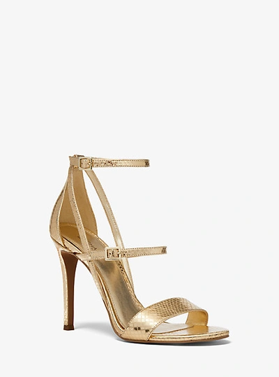 Michael Kors Cardi Metallic Snake Embossed Leather Sandal In Gold