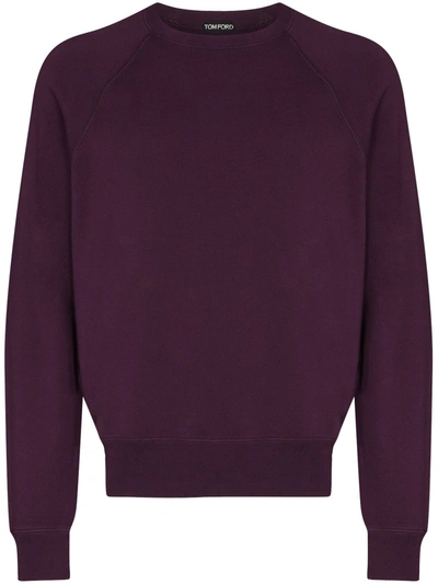 Tom Ford Crew Neck Cotton Sweatshirt In Purple