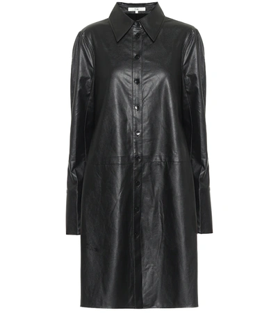 Tibi Tissue Faux Leather Shirt Dress In Black