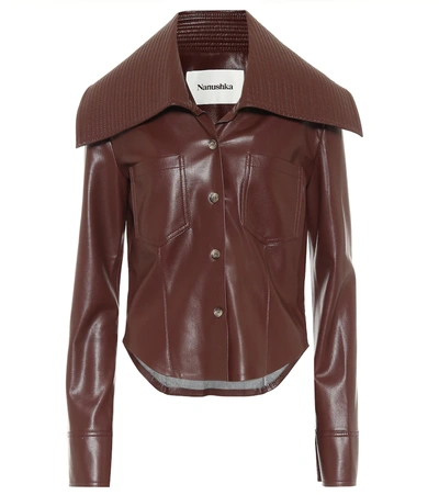 Nanushka Keiron Gathered Vegan Leather Shirt In Red