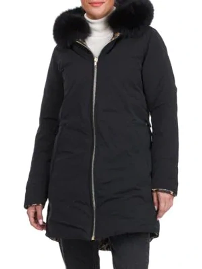 Gorski Women's Reversible Fox Fur-trim Hood Apres-ski Jacket In Black Leopard