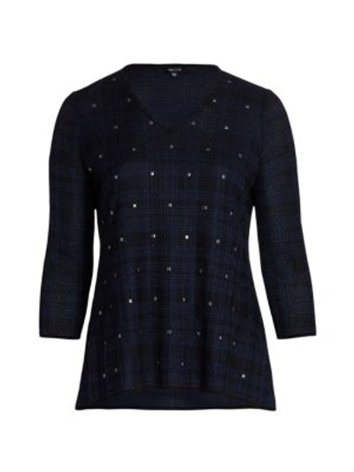 Misook, Plus Size Women's Square Stud Plaid Knit Tunic In Palace Blue