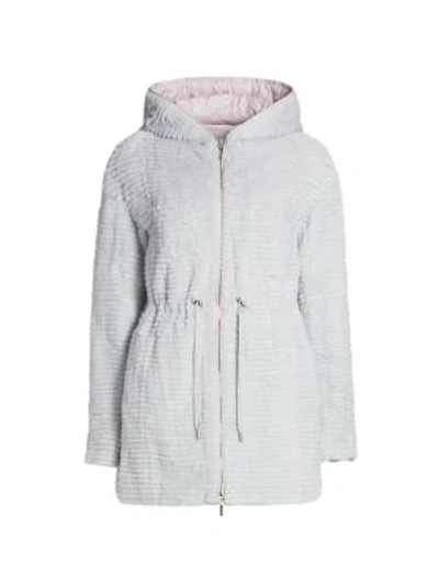 The Fur Salon Julia & Stella For  Textured Mink Fur Reversible Quilted Down Drawstring Parka In Canal Blue Light Pink