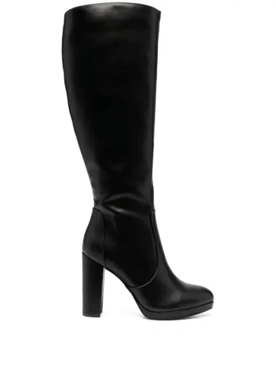 Buffalo Marie Block Heel Knee Boots In Black