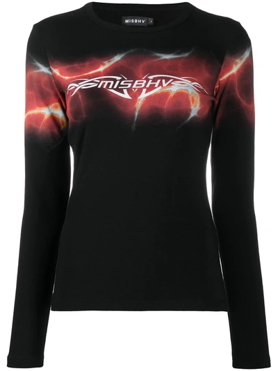 Misbhv Electricity-print Long Sleeved T-shirt In Black