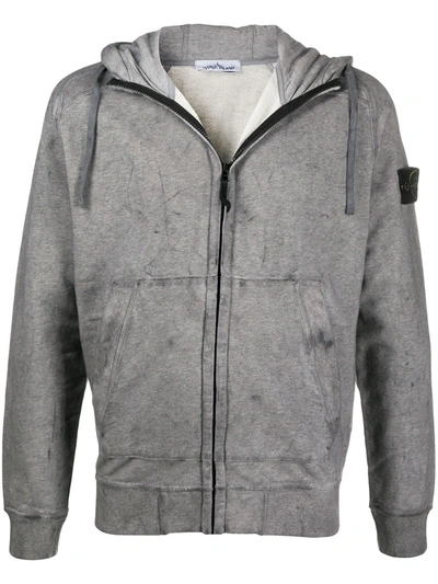 Stone Island Distressed Zipped Hoodie In Grey