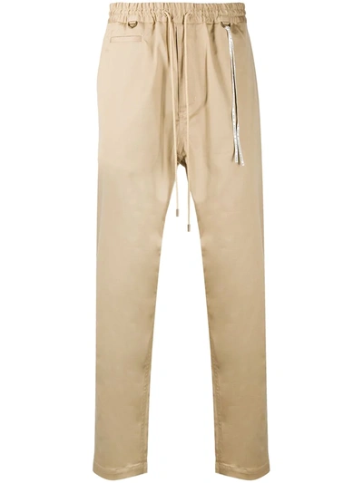 Mastermind Japan Embroidered Slim-fit Trousers In Neutrals
