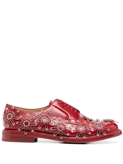 Comme Des Garçons Safety Pin-embellished Leather Shoes In Red