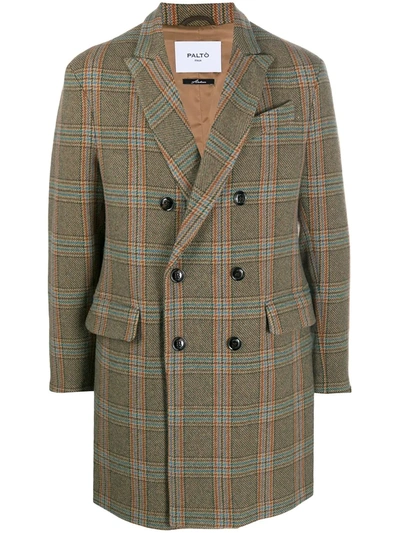 Paltò Plaid Double-breasted Coat In Brown