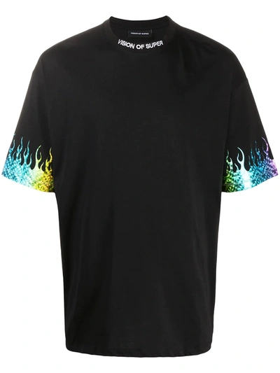 Vision Of Super Logo Flame Print T-shirt In Black