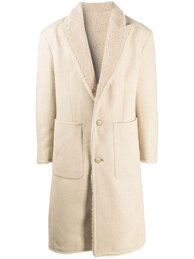 Balmain Shearling-lined Peak Lapels Coat In Neutrals