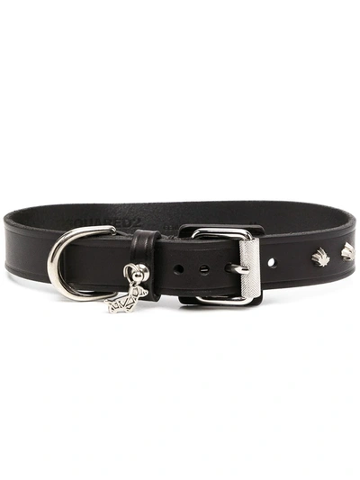 Dsquared2 Calf Leather Dog Collar In Black