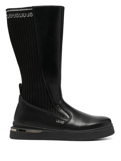 Liu •jo Elastic Insert Logo-jacquard Boots In Black