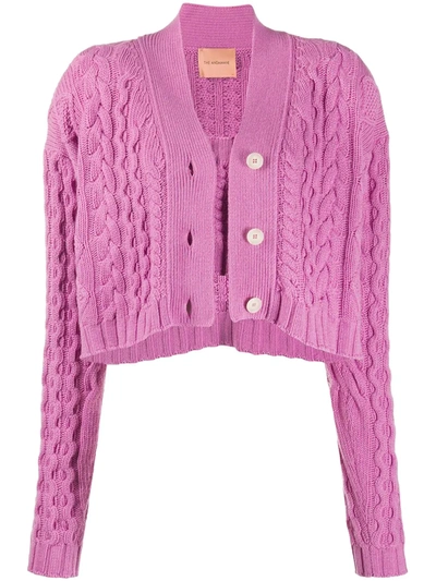 Andamane Cropped Cable-knit Cardigan In Pink