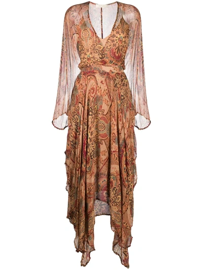 Mes Demoiselles Paisley Embroidered Midi Dress In Neutrals