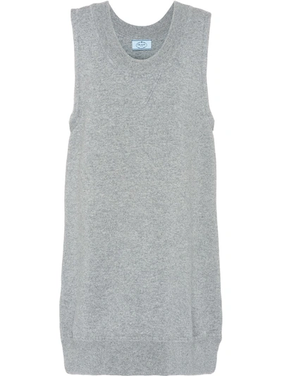 Prada Sleeveless Cashmere Knit Mini-dress In Grey