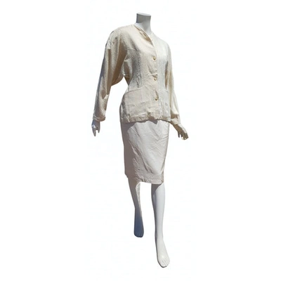 Pre-owned Mugler Silk Mid-length Dress In White