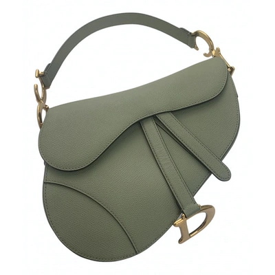 Pre-owned Dior Saddle Green Leather Handbag