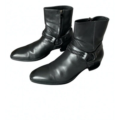 Pre-owned Saint Laurent Wyatt Black Leather Boots